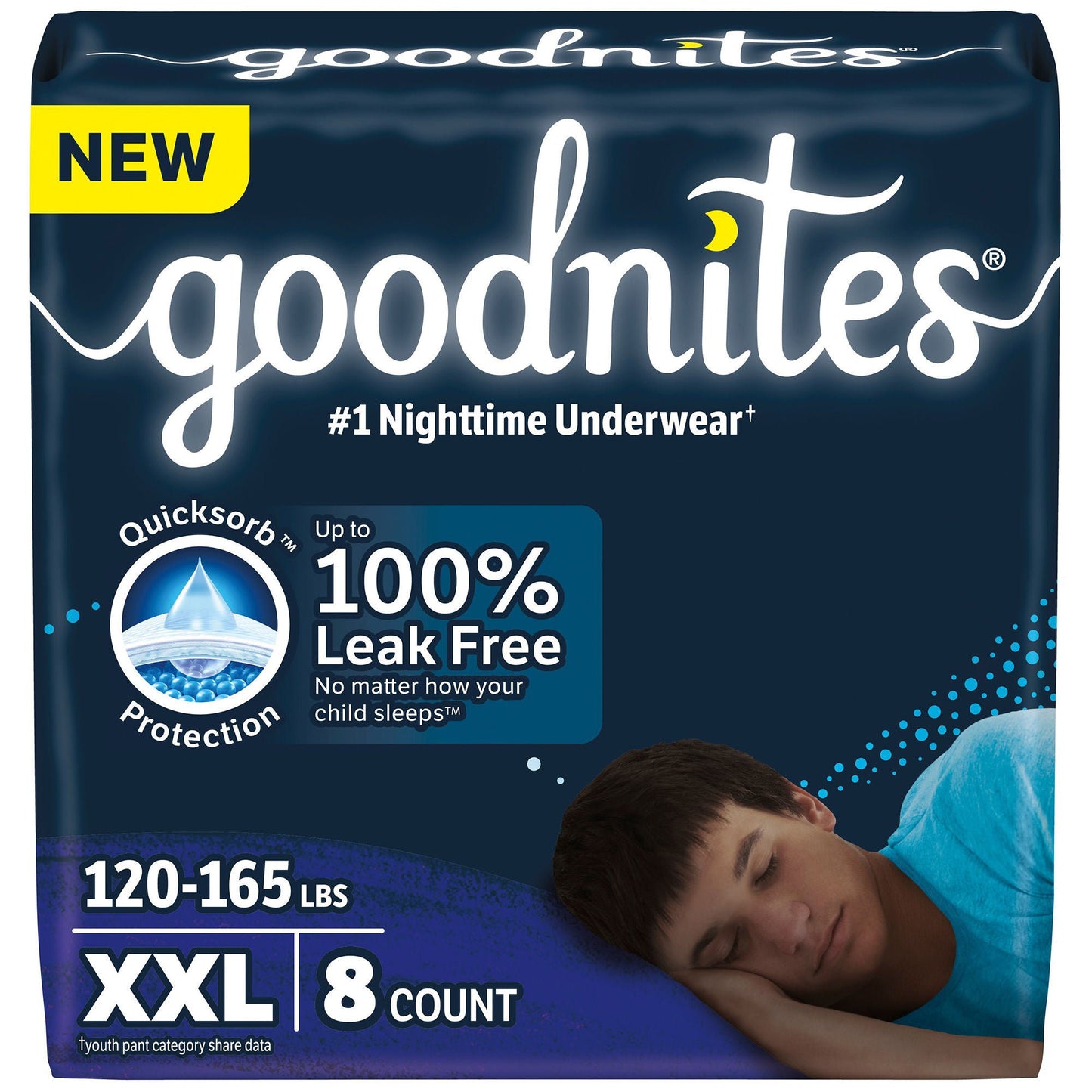 UNDERWEAR, GOODNITES JUMBO PK YTH BOY SZ7 2XLG (8/PK 4PK/CS)