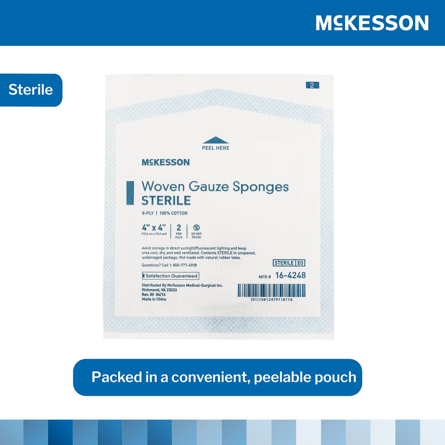 SPONGE, GAUZE 8PLY STR 2'S 4"X4" (2/PK 50PK/BX 12BX/CS)