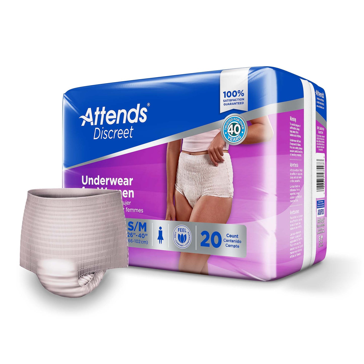 UNDERWEAR, DISCREET ATTENDS FML SM/MED (20/BG 4BG/CS)