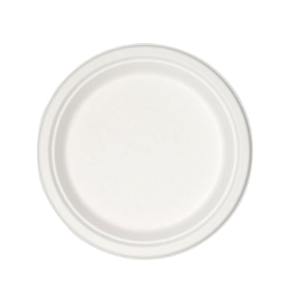 PLATES, FIBER BAGASSE SUGARCANE WHT 9" (500/CS)