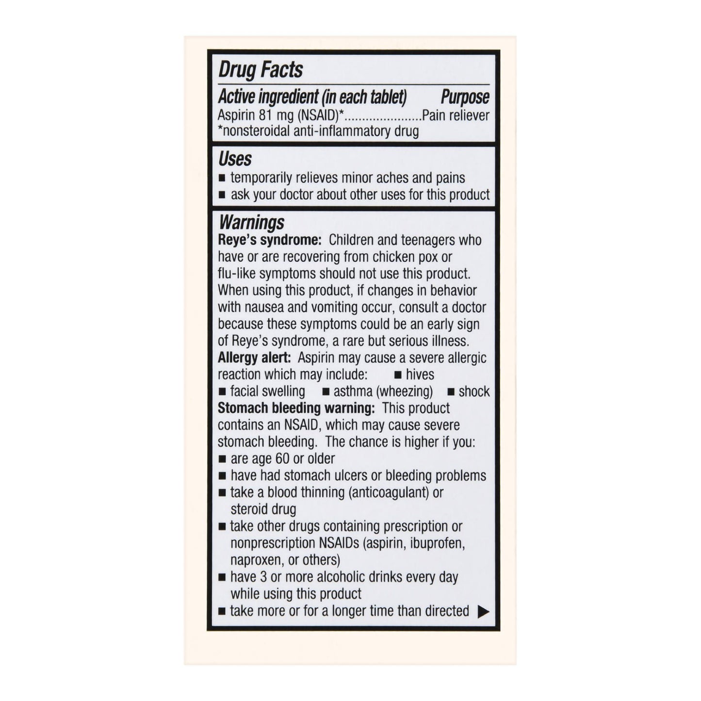 ASPIRIN EC, TAB FT SM LOW STRNTH81MG (180/BT)