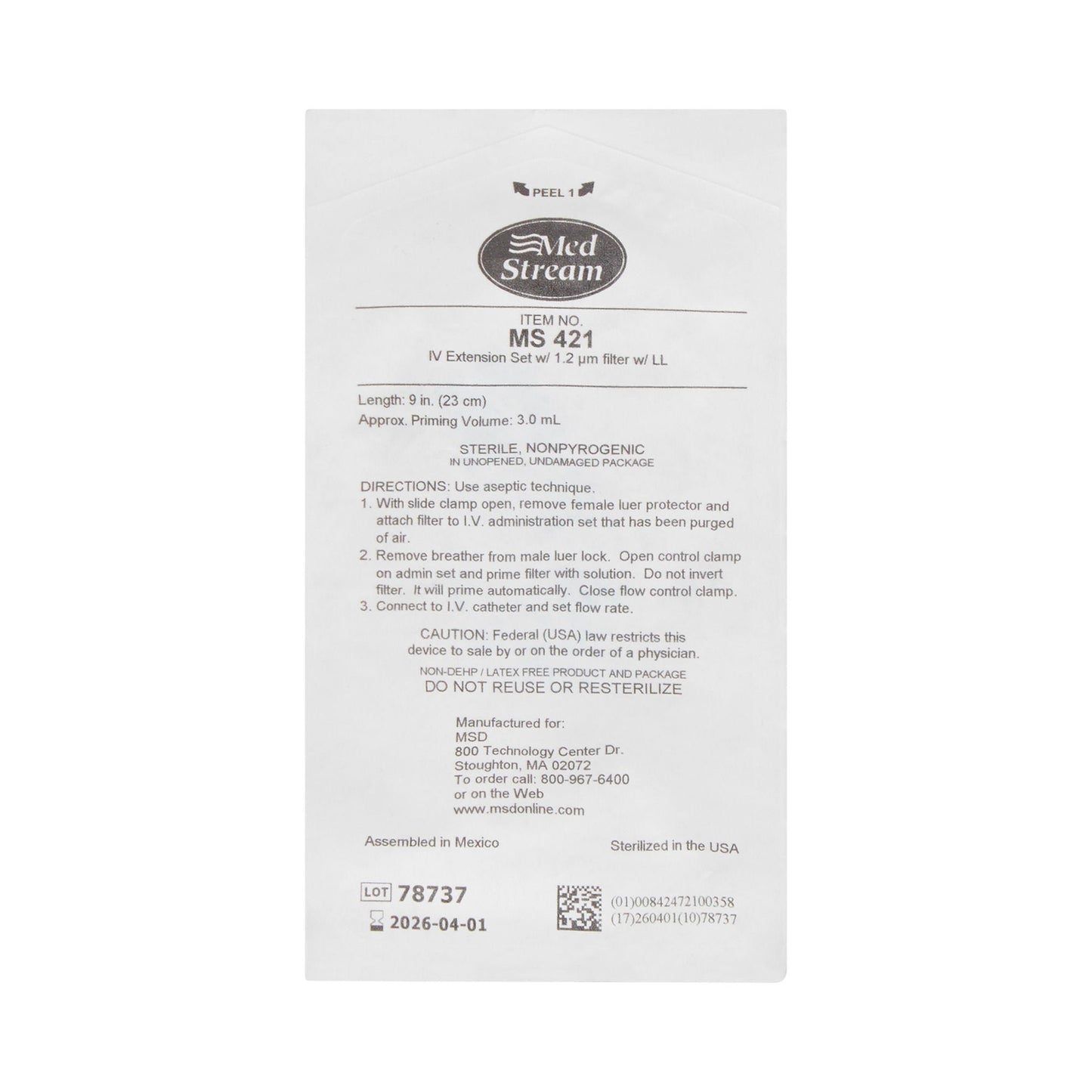 IV EXTENSION SET, STND BORE FILTER 1.2M M/F LL 9" (50/CS)