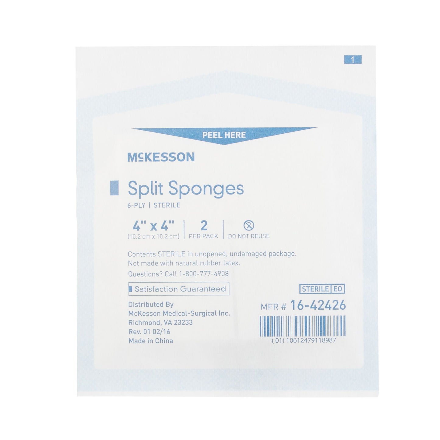 SPONGE, DRN 4"X4" 6PLY STR (2/PK 25PK/BX)