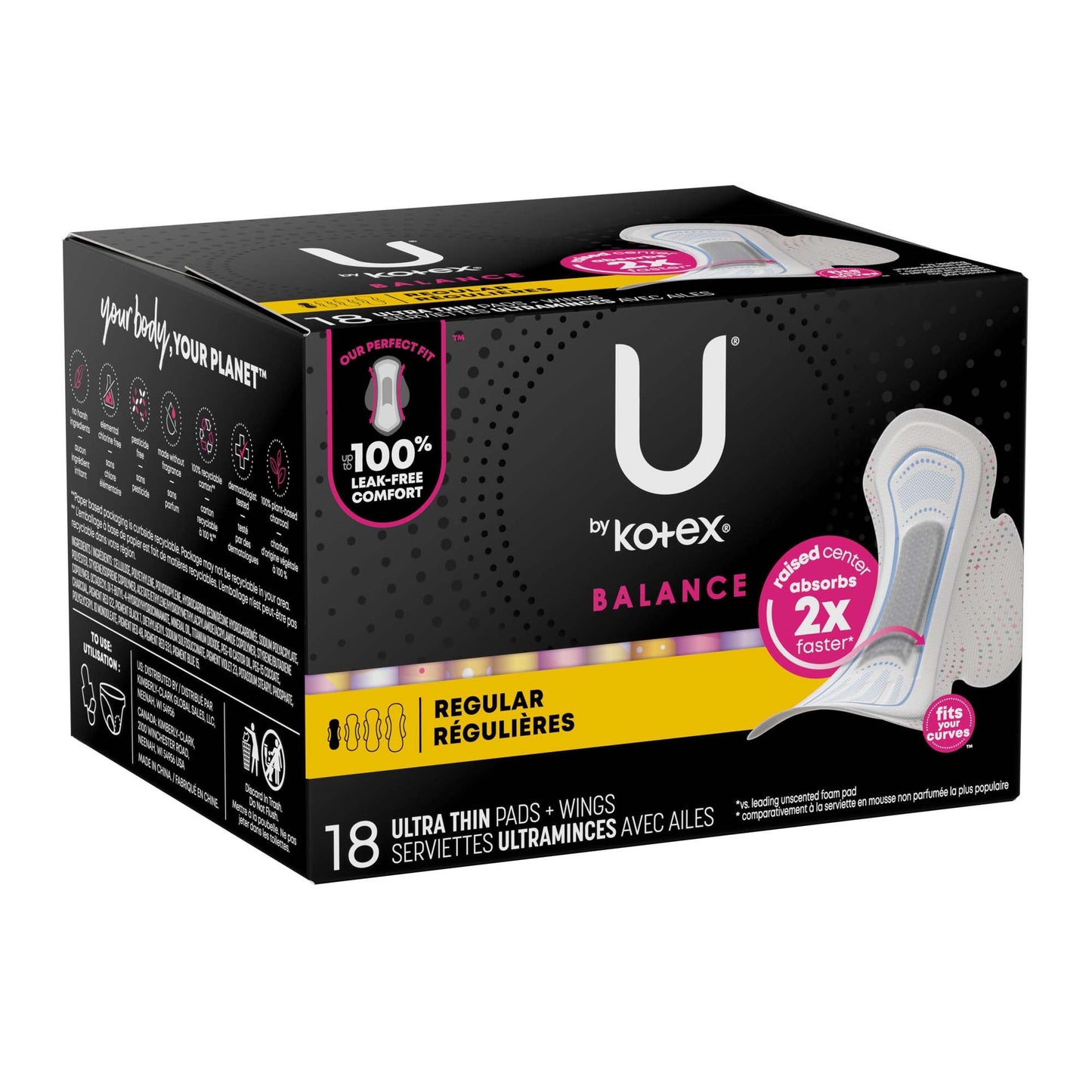 PAD, U BY KOTEX SUPER PREM ULTR THIN REG WING (18/PK 6PK/CS)