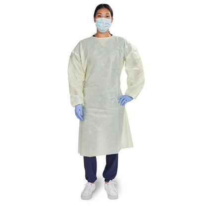 GOWN, ISO AAMI LVL2 NECK/WAISTTIE YLW OSFM (10/BG 10BG/CS)