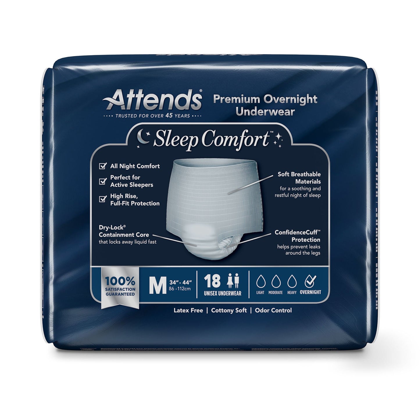 UNDERWEAR, INCONT SLEEP CMFRT PREM OVRNGHT MED (18/BG 4BG/CS