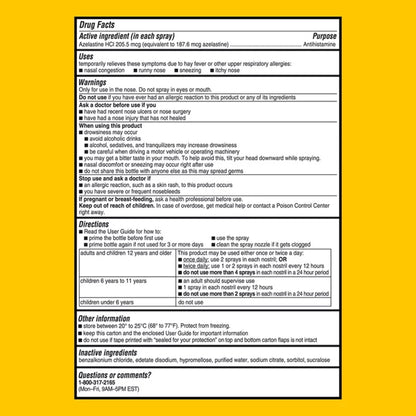 ASTEPRO ALLERGY, SPR NASAL 205.MCG 120METERED SPRAYS