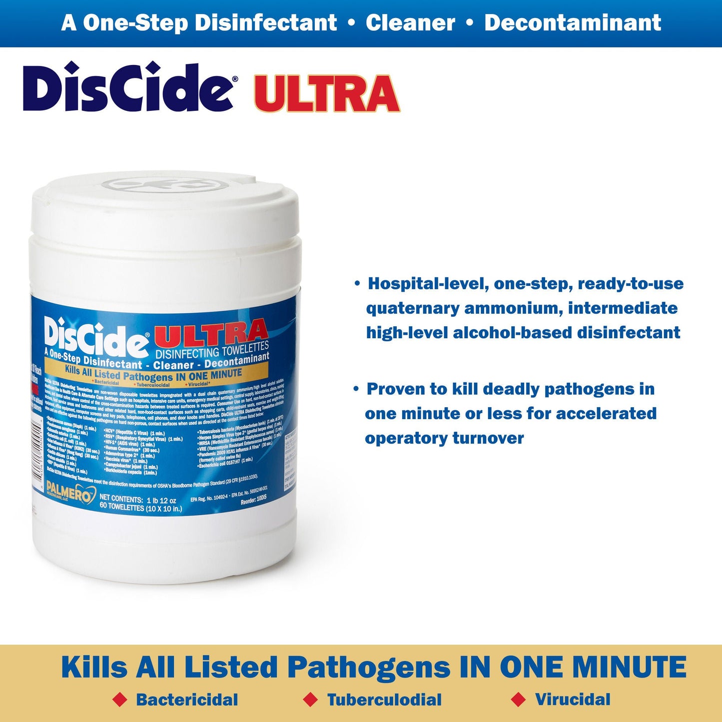 TOWELETTE, MOIST DISCIDE ULTRA10.5"X10" (60/CN) (12CN MIN)