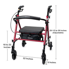 ROLLATOR, WALKER 6" WHEEL LOOPBRAKE UNIVERSAL RED