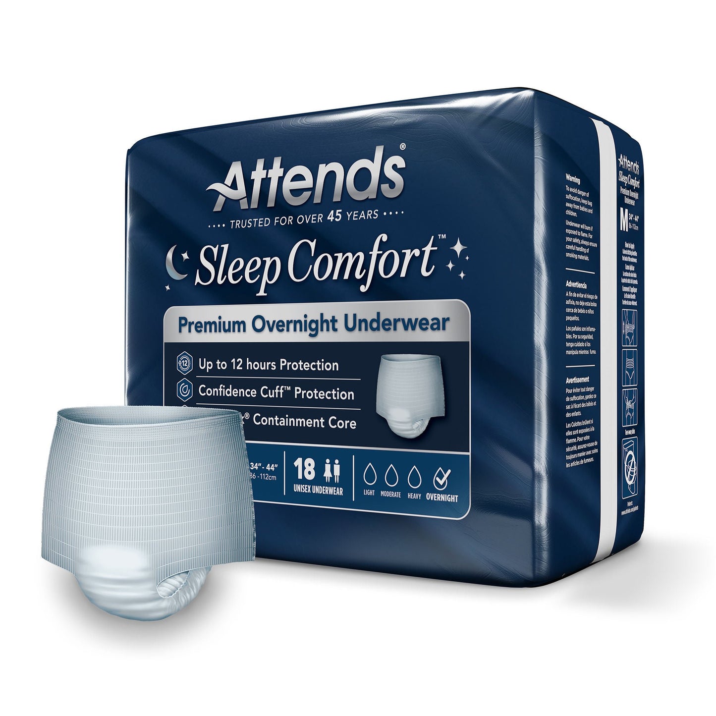 UNDERWEAR, INCONT SLEEP CMFRT PREM OVRNGHT MED (18/BG 4BG/CS