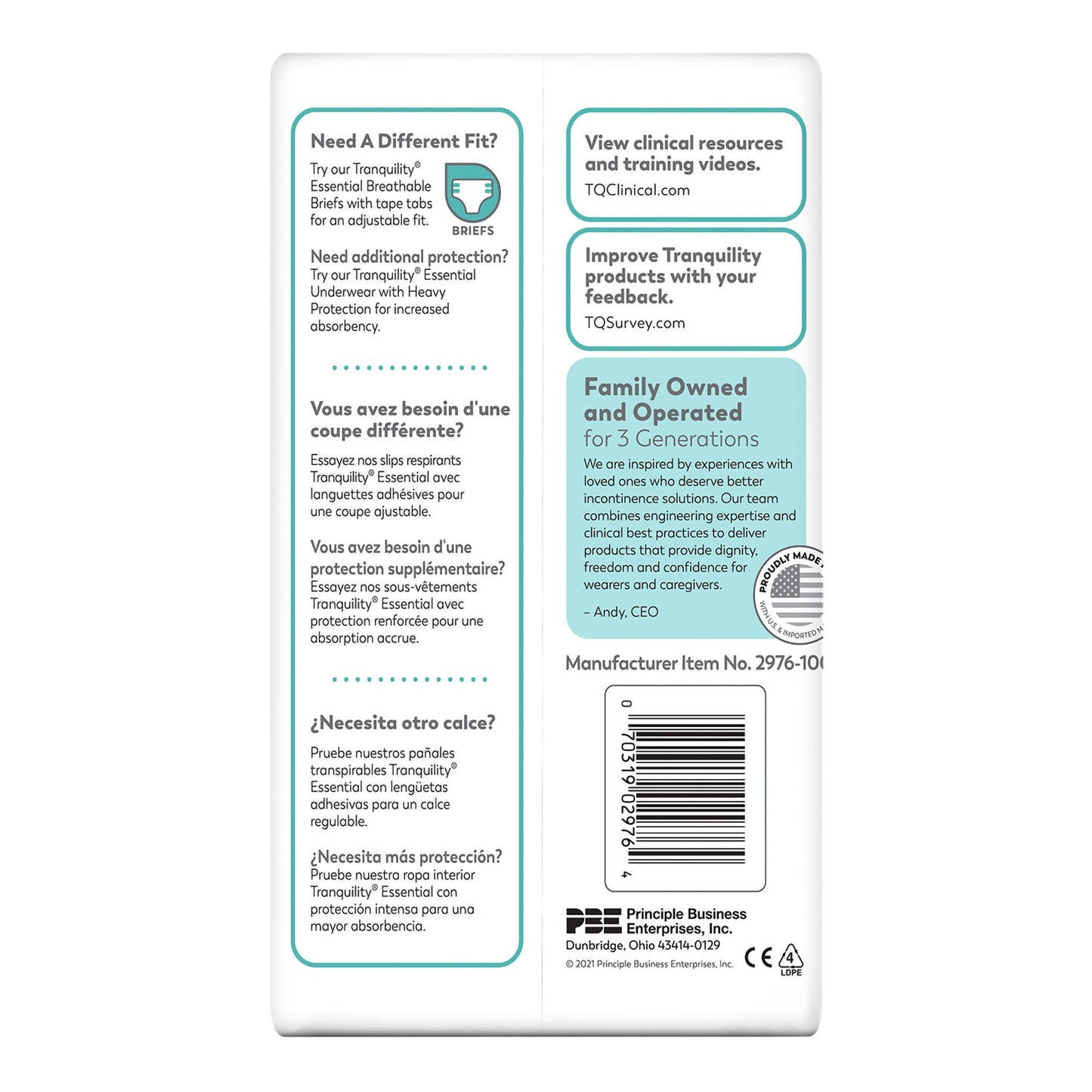 UNDERWEAR, ABSRB TRANQUILITY ESSENT DISP LG (25/BG 4BG/CS)