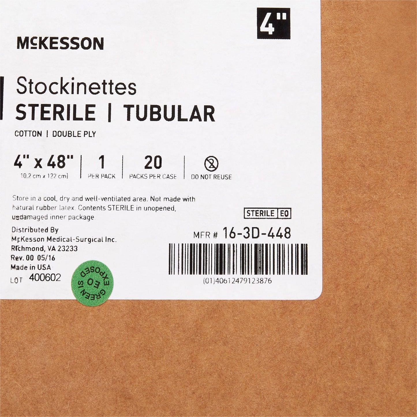 STOCKINETTE, TUBULAR 2PLY STR 4"X48"(20/CS)