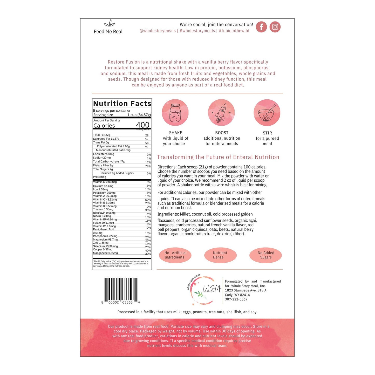 FOOD, SHAKE RESTORE FUSION F/KIDNEY HEALTH (30/CS)