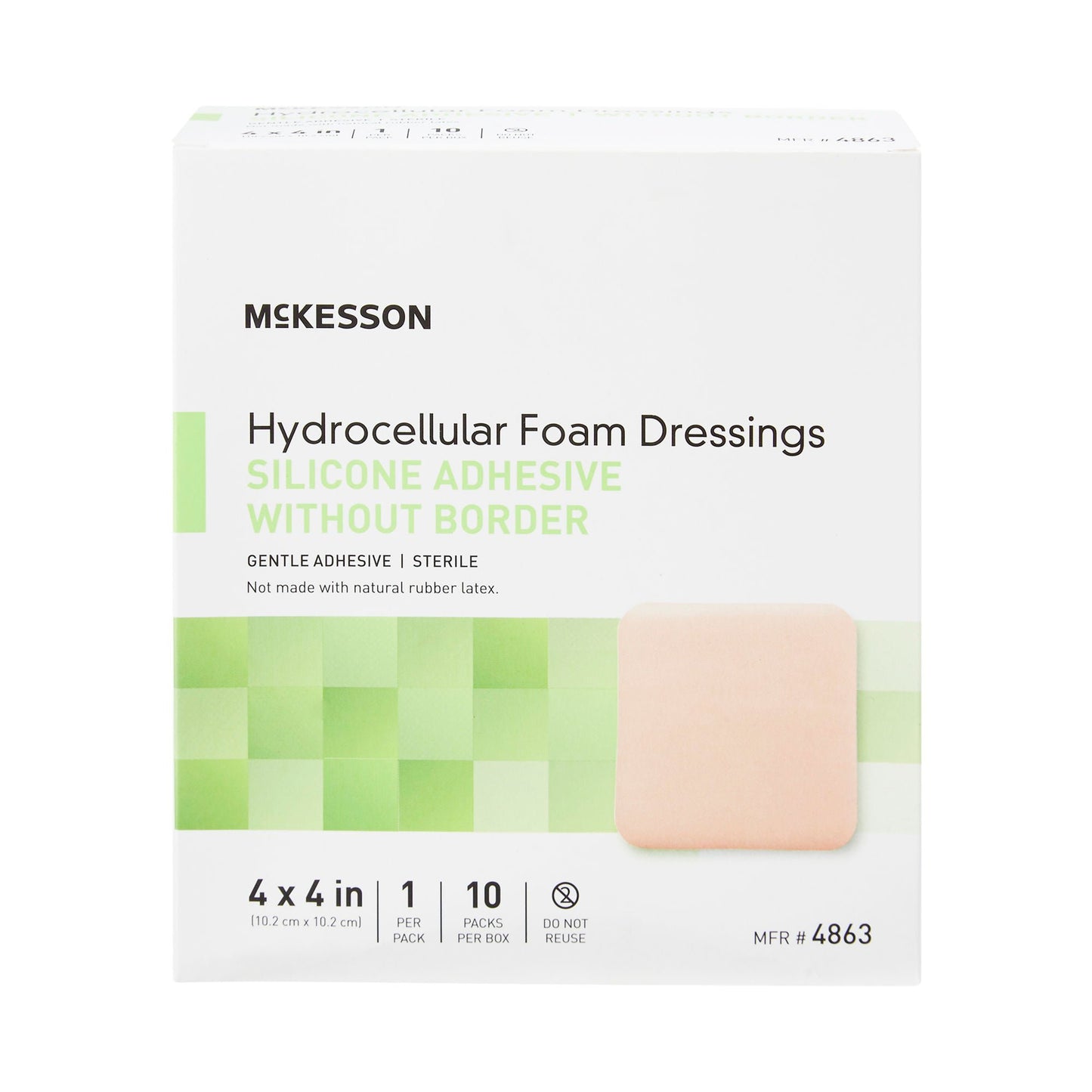 FOAM, ADH SIL W/O BORDER 4"X4"(10/BX 20BX/CS)