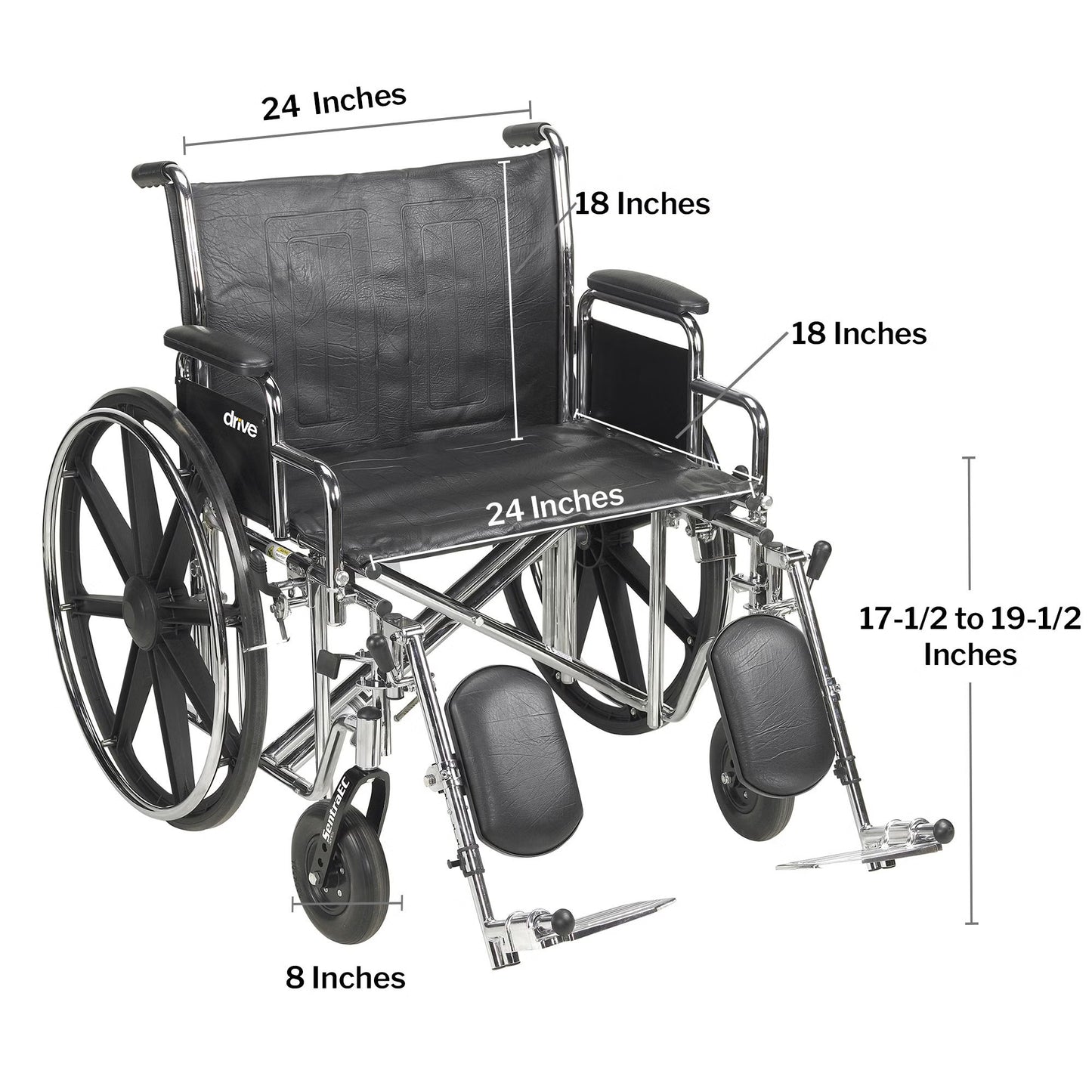 WHEELCHAIR, HD DUAL CROSS BRACE DDA ELR 24" 450LBS