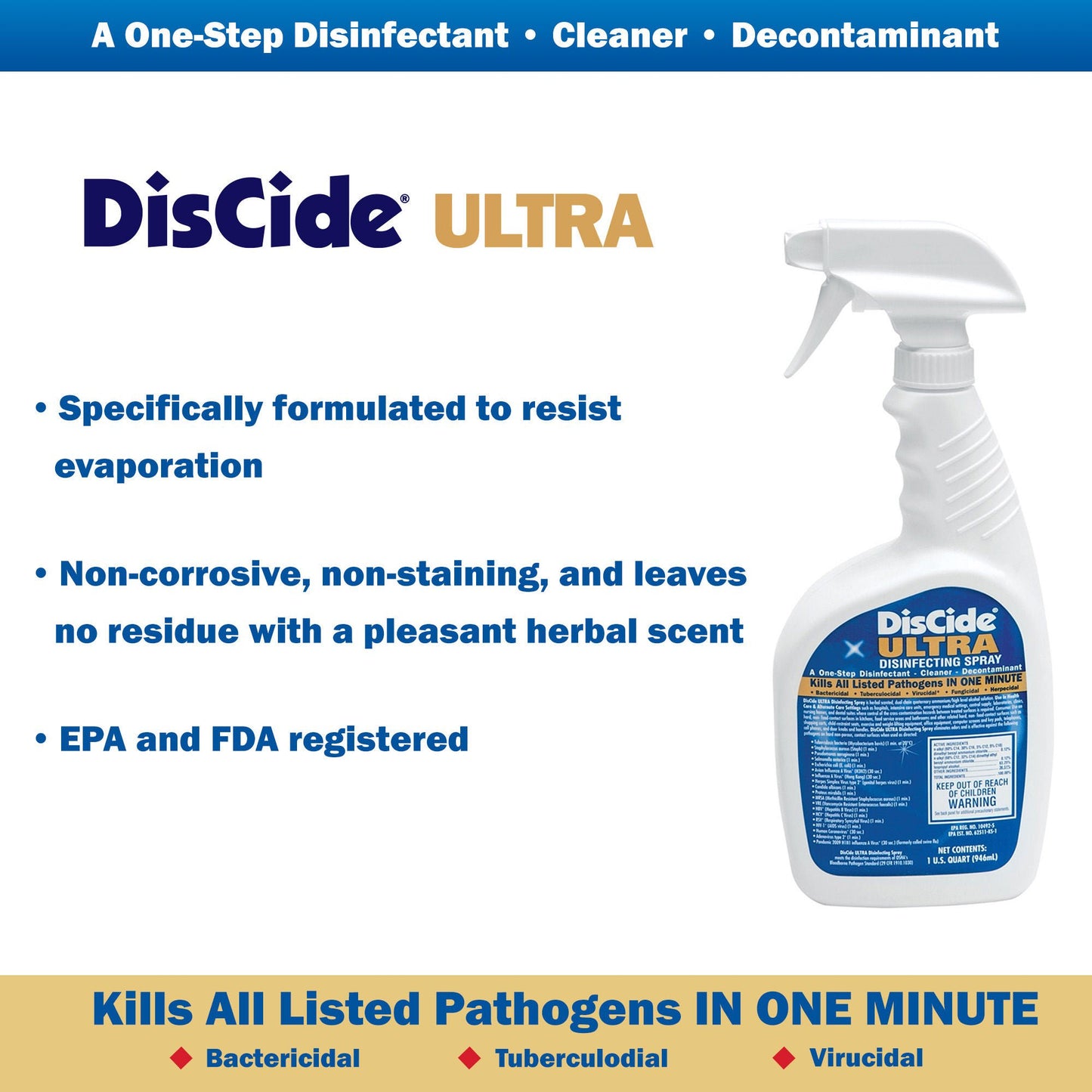 DISINFECTANT, ULTRA DISCIDE SPRAY 4NOZZLE 4 QT (12EA MIN)