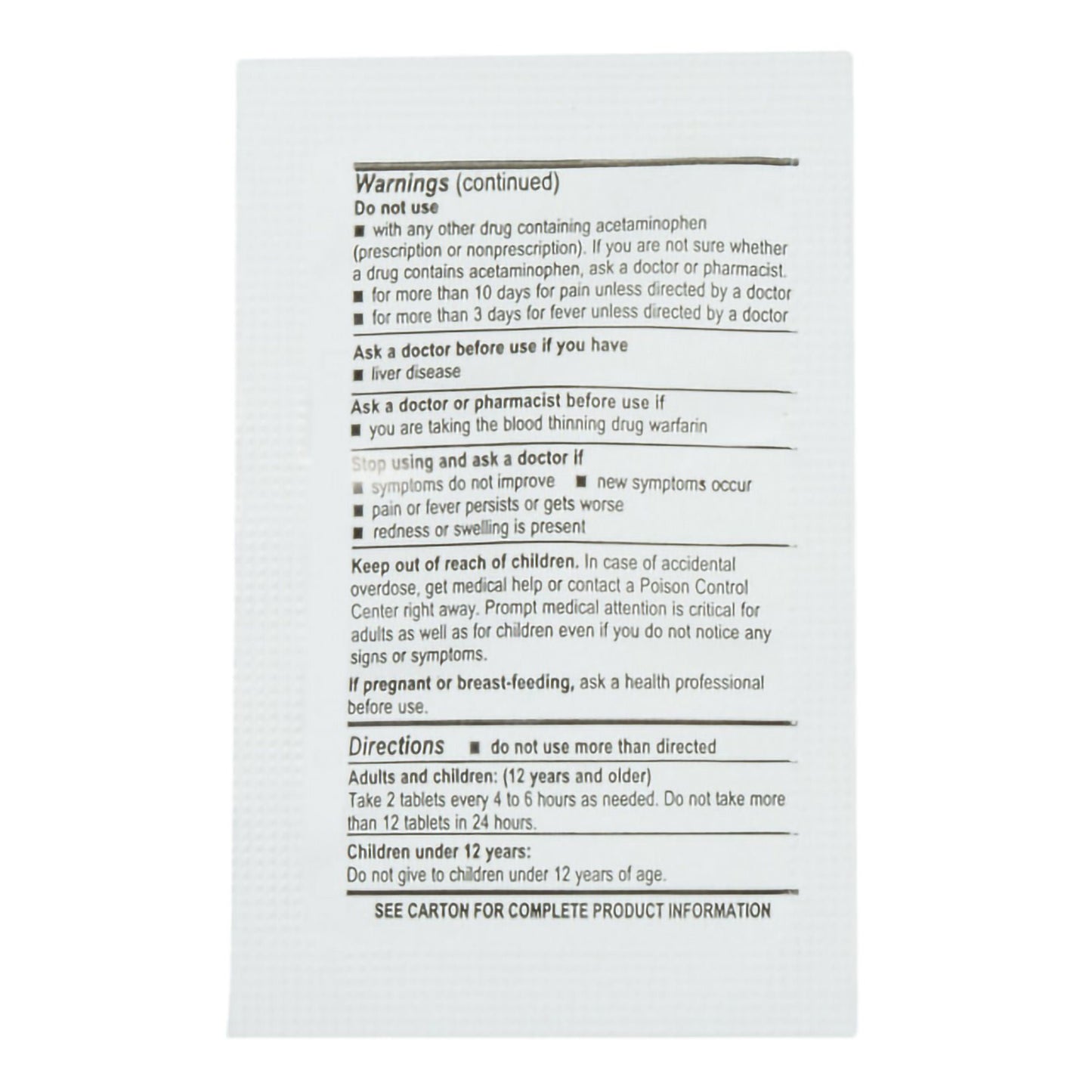 ACETAMINOPHEN, TAB 325MG (250/BX)