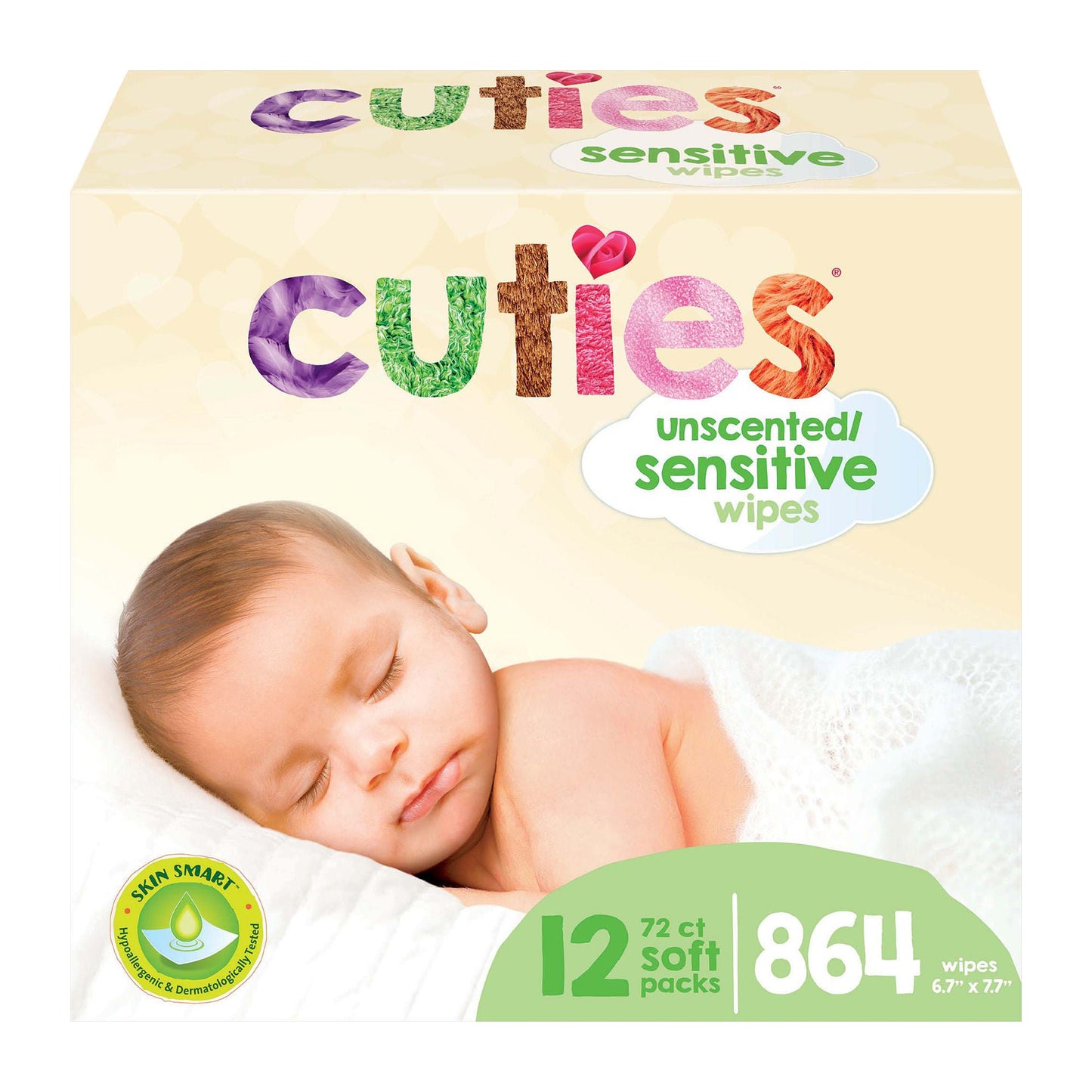 WIPES, QUITED BABY CUTIES SENSITIVE UNSCENTED (72/PK 12PK/CS