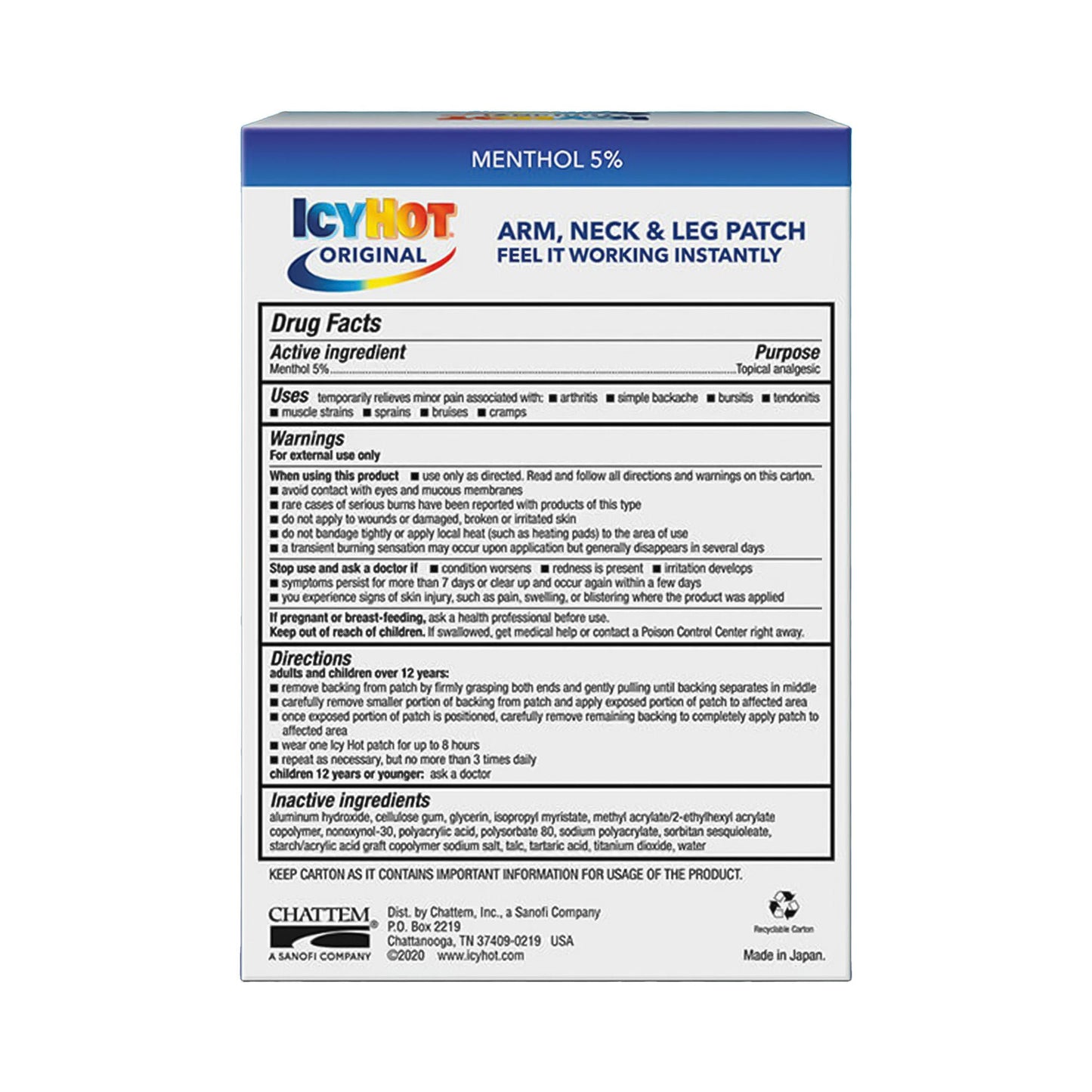 ICY HOT PAIN RELIEF, PATCH XSM(5/PK)