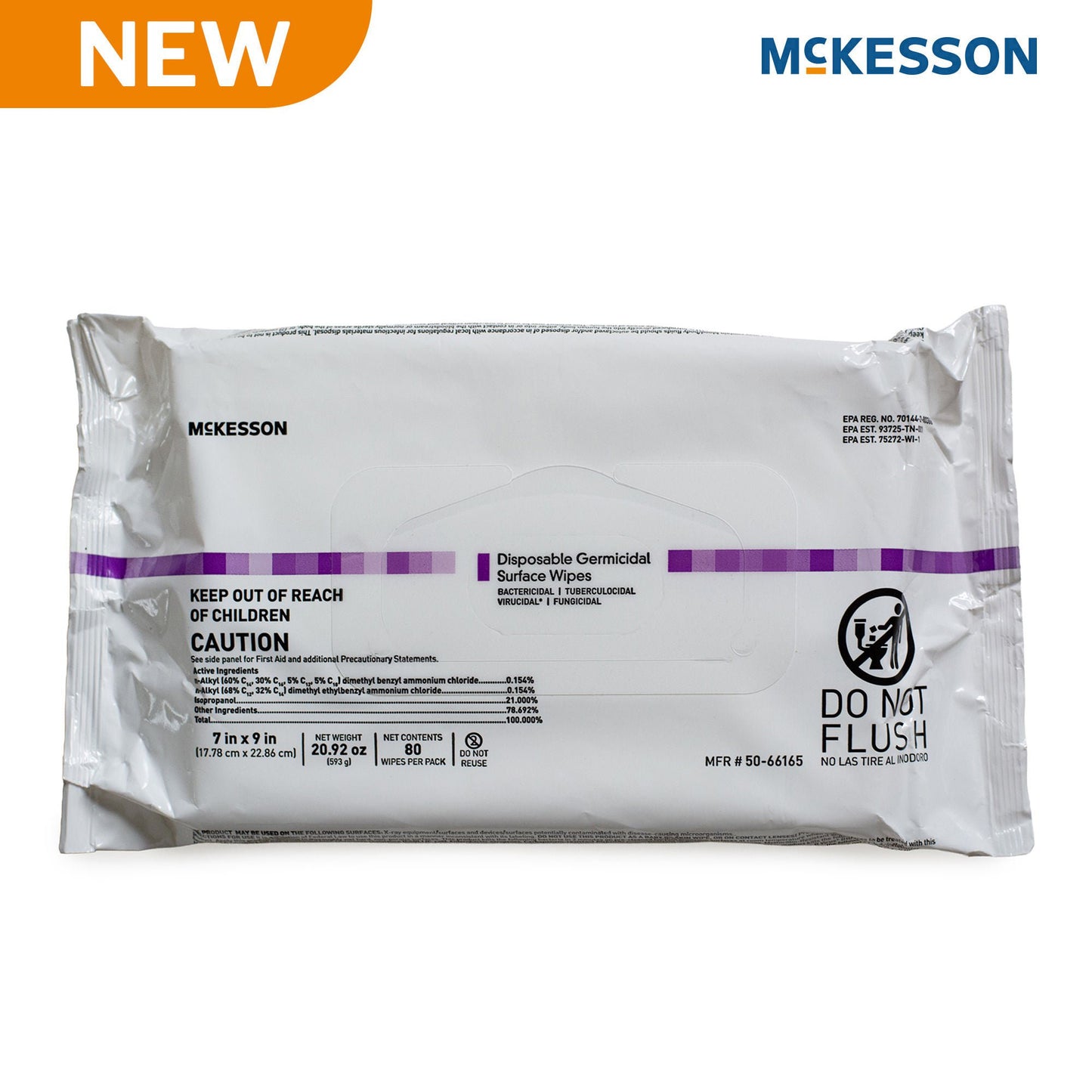 WIPE, GERMICIDE FLAT PACK 7"X9" (80/PK 12PK/CS)