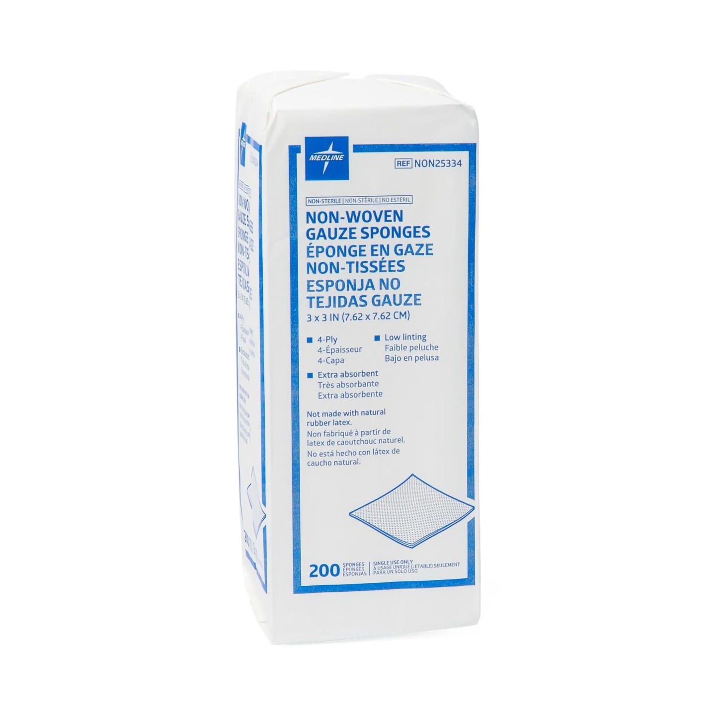SPONGE, GAUZE 4PLY N/S N/WOVEN3"X3"(200/BG 20BG/CS)