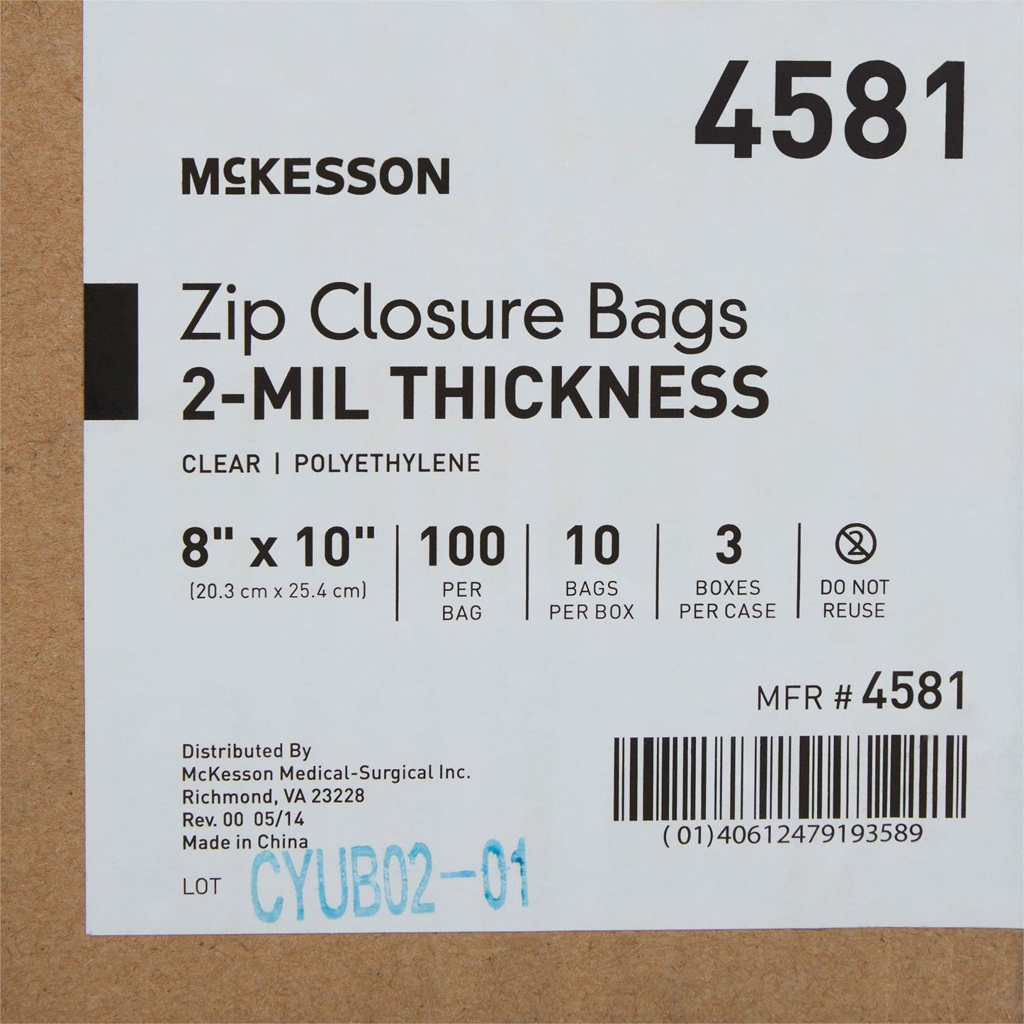 BAG, ZIP LOCK 8X10" (100/PK 10PK/BX 3BX/CS)