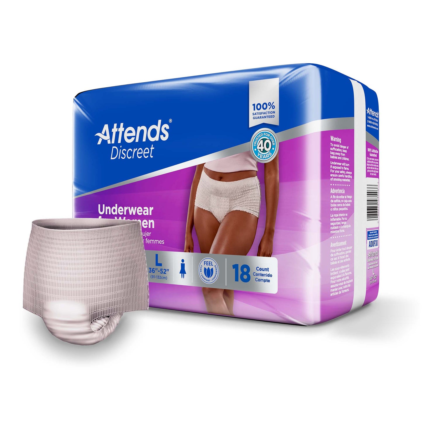 UNDERWEAR, DISCREET ATTENDS FML LG (18/BG 4BG/CS)
