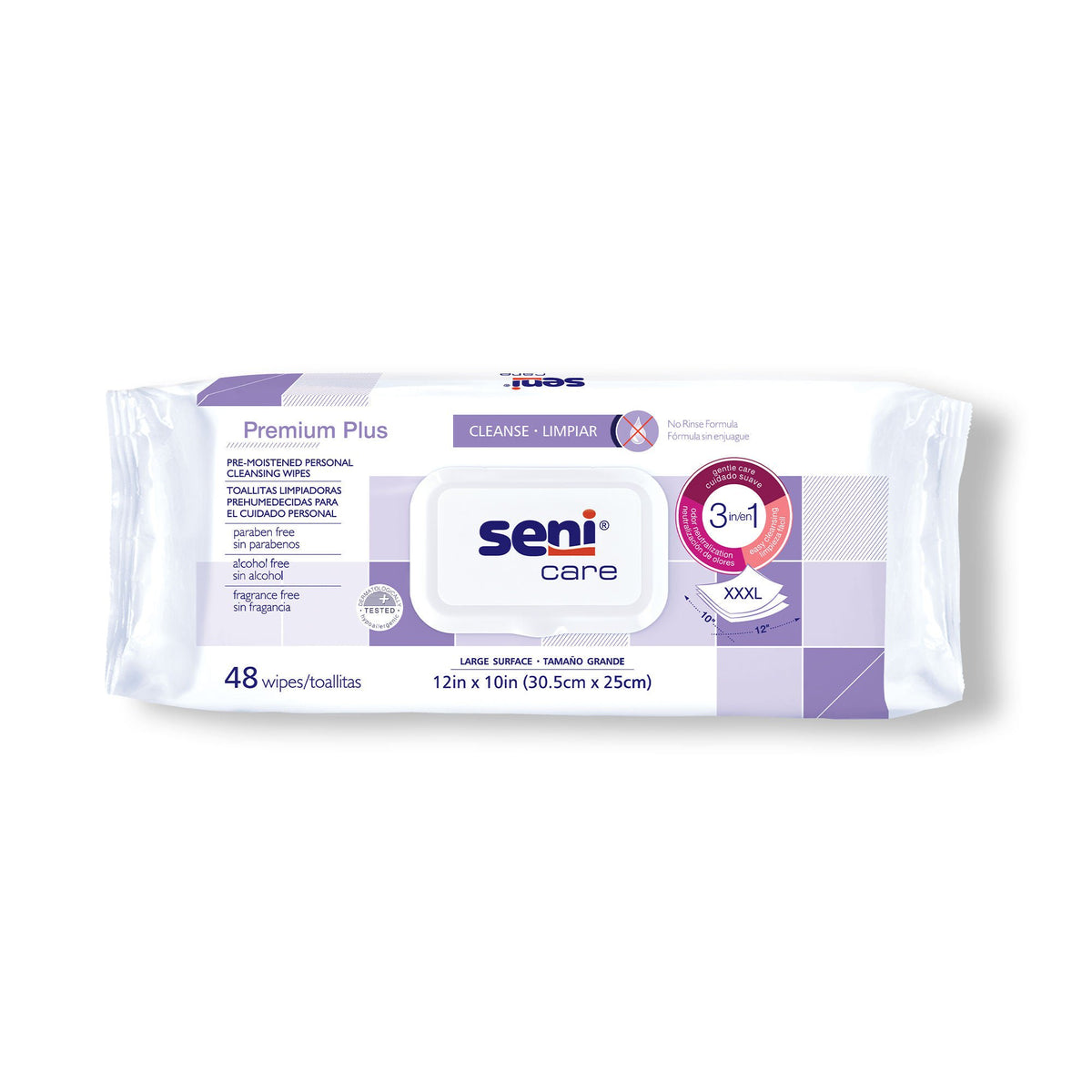 WIPES, CLEANSING SENI CARE PREMIUM PLUS (48/PK 12PK/CS)