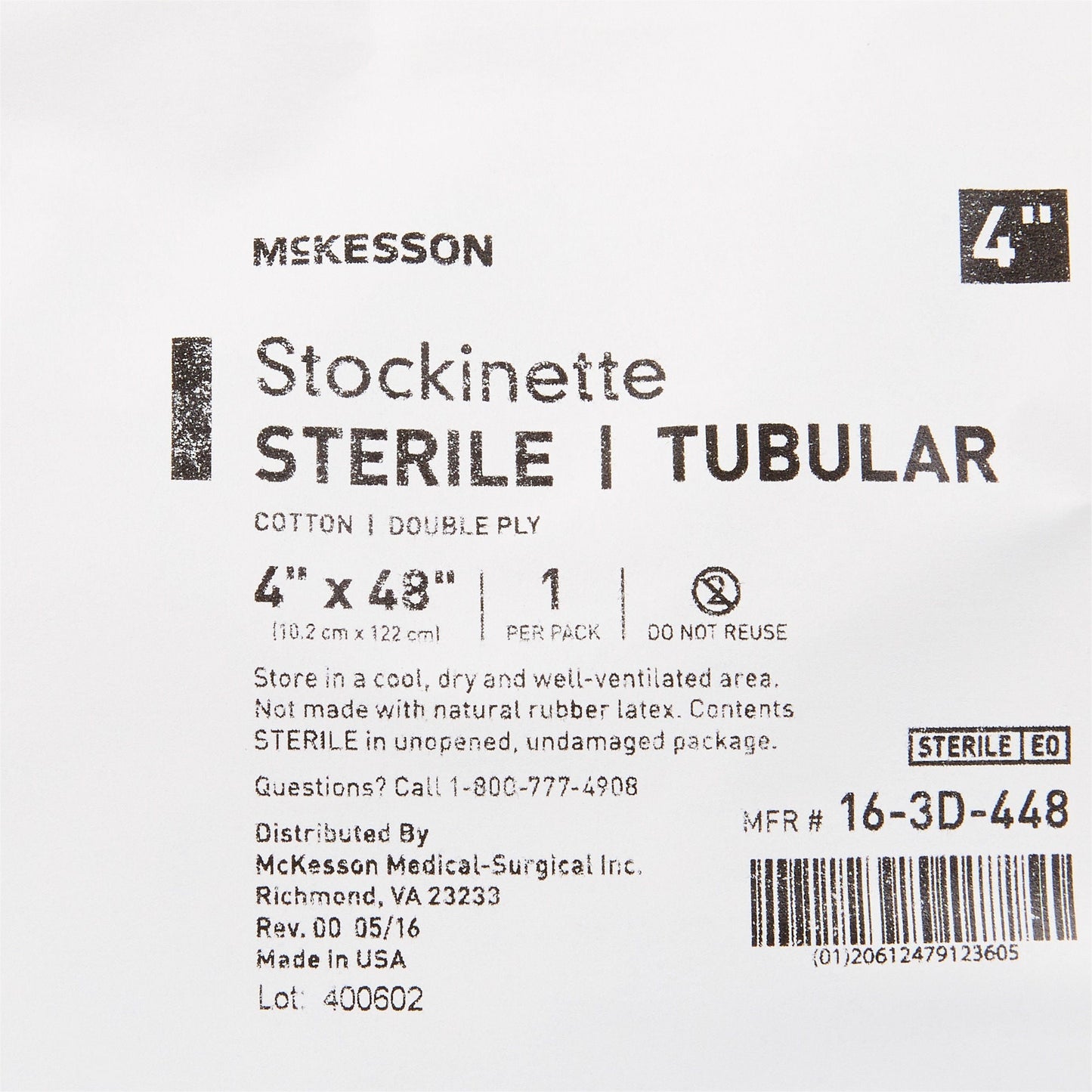 STOCKINETTE, TUBULAR 2PLY STR 4"X48"(20/CS)