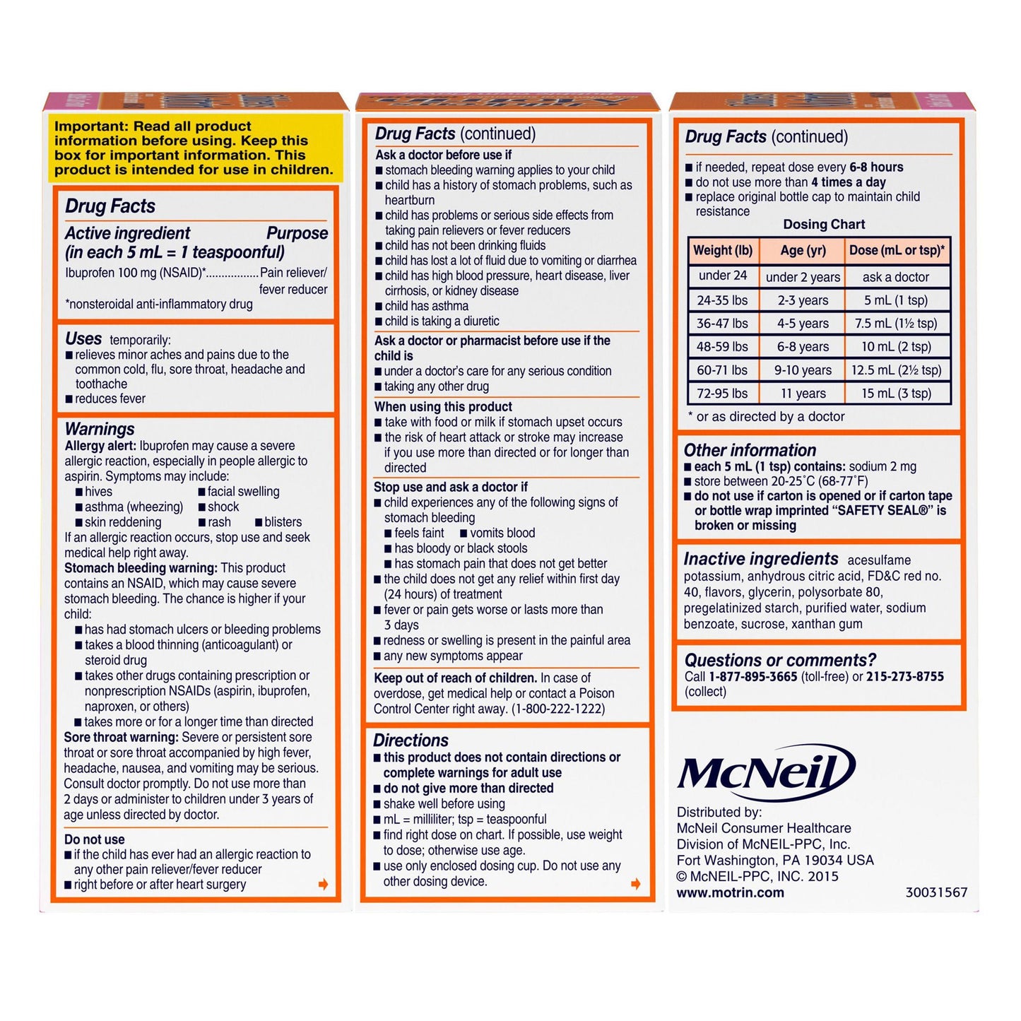 MOTRIN, ORAL SUSPN CHILD BUBBLE GUM 100MG/5ML 4OZ