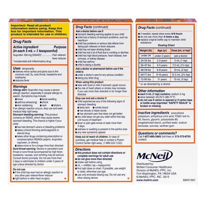 MOTRIN, ORAL SUSPN CHILD BUBBLE GUM 100MG/5ML 4OZ