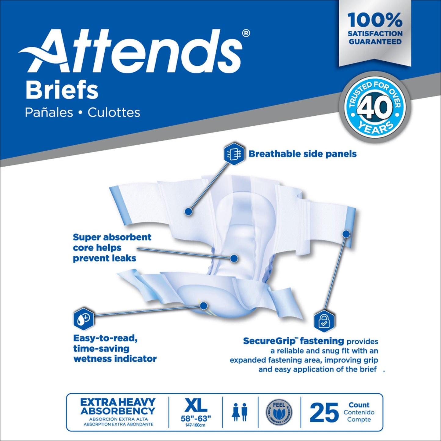 BRIEF, ATTENDS XHEAVY ABSORBENCY XLG (25/BG 4BG/CS)