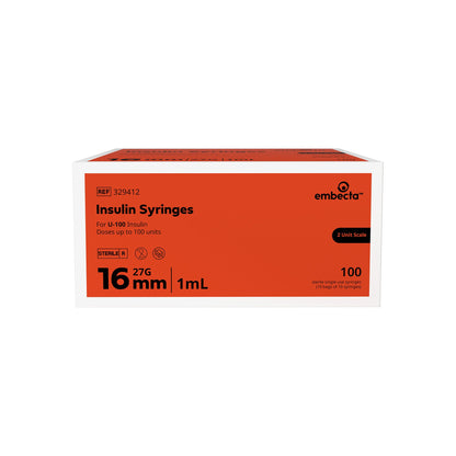 SYRINGE/NDL, INSULIN 1CC 27GX5/8" (100/BX) BD