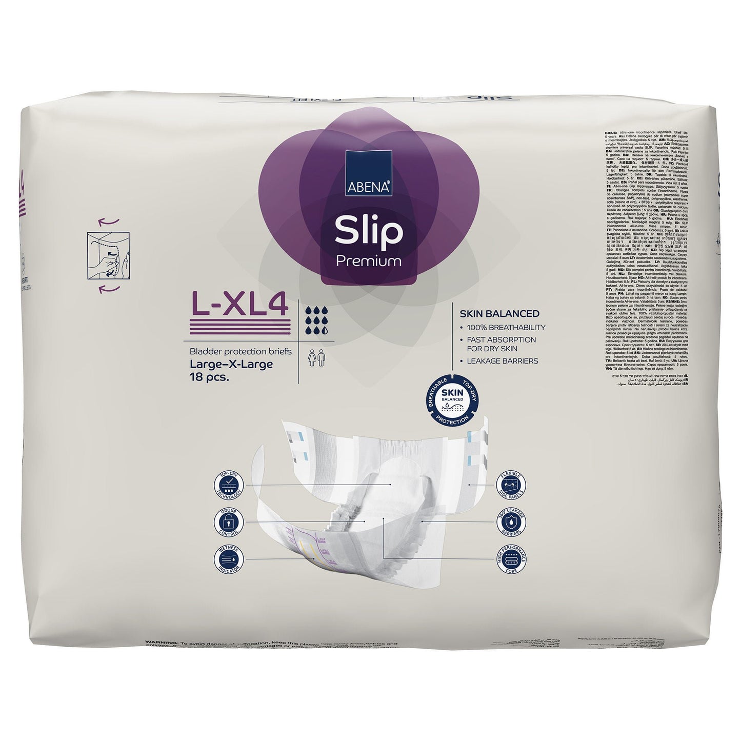 BRIEF, INCONT SLIP FLEX FIT PREM L4-XL4 LG/XLG (18/PK 4PK/CS