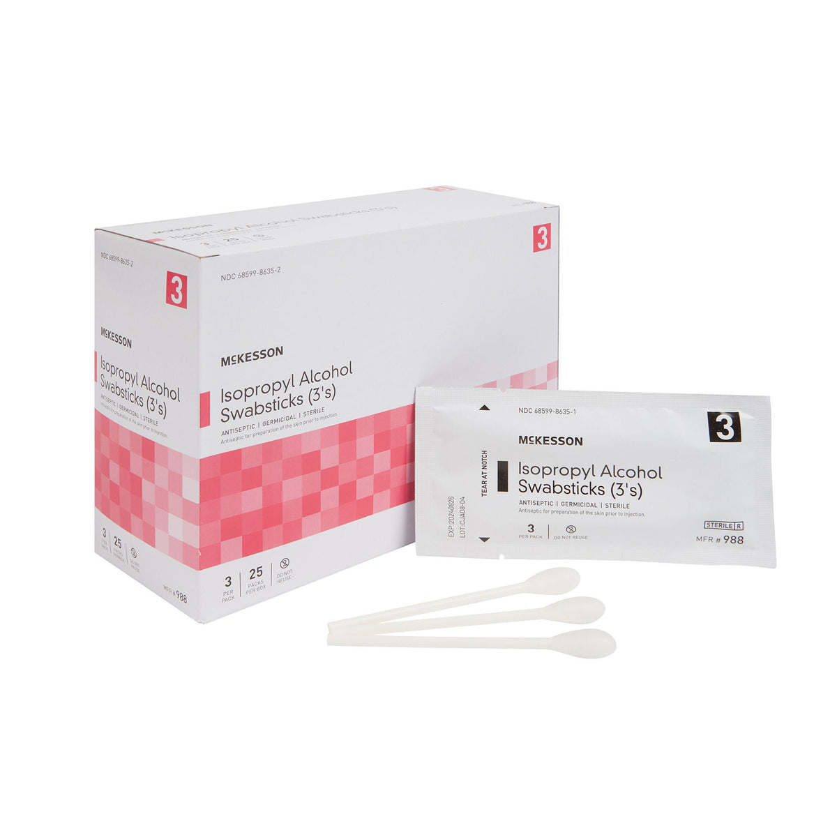 SWABSTICK, ALCHL STR (3/PK 25PK/BX 10BX/CS)