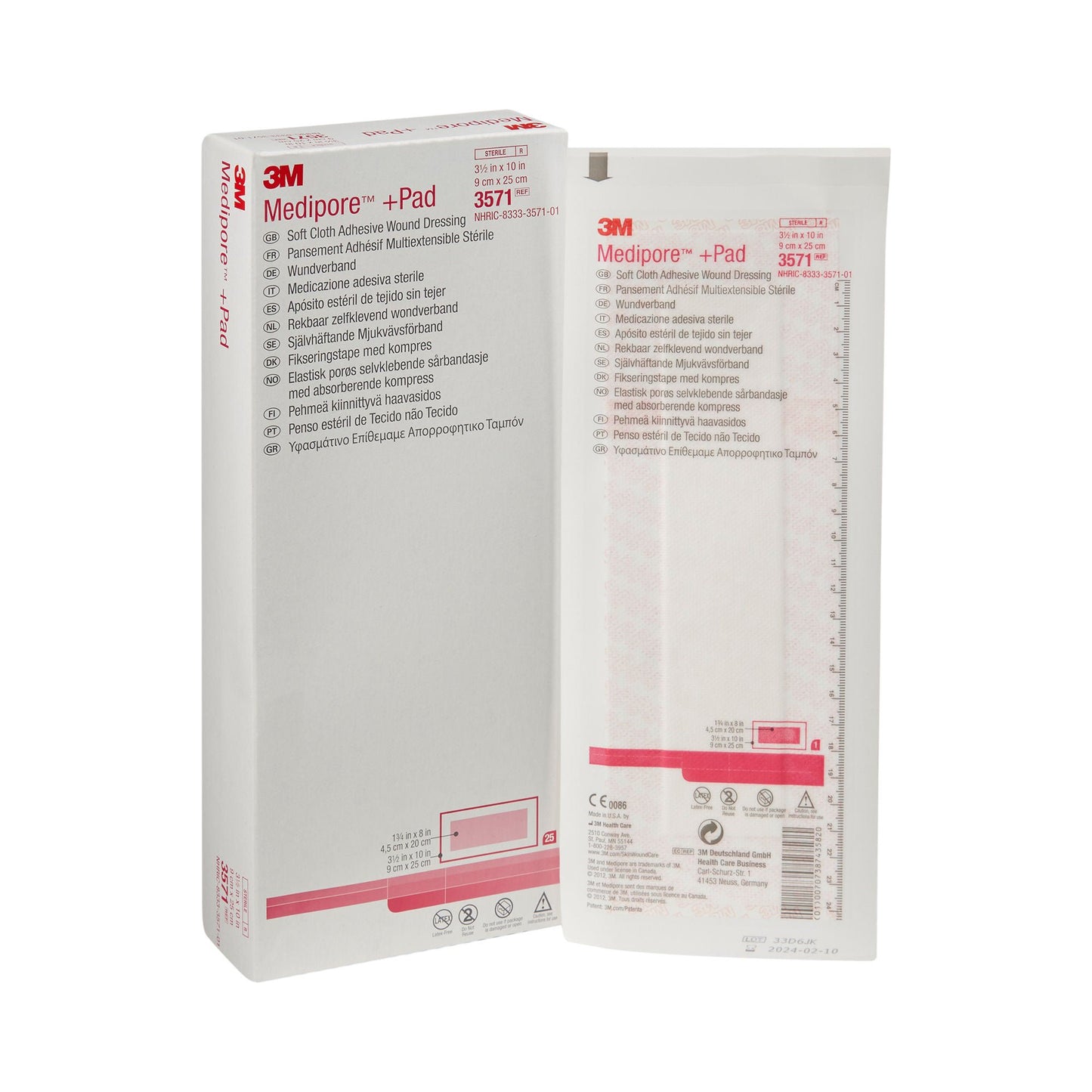 DRESSING, SOFT CLOTH MEDIPORE +PAD 3X1/2X10" (25/BX 4BX/CS)