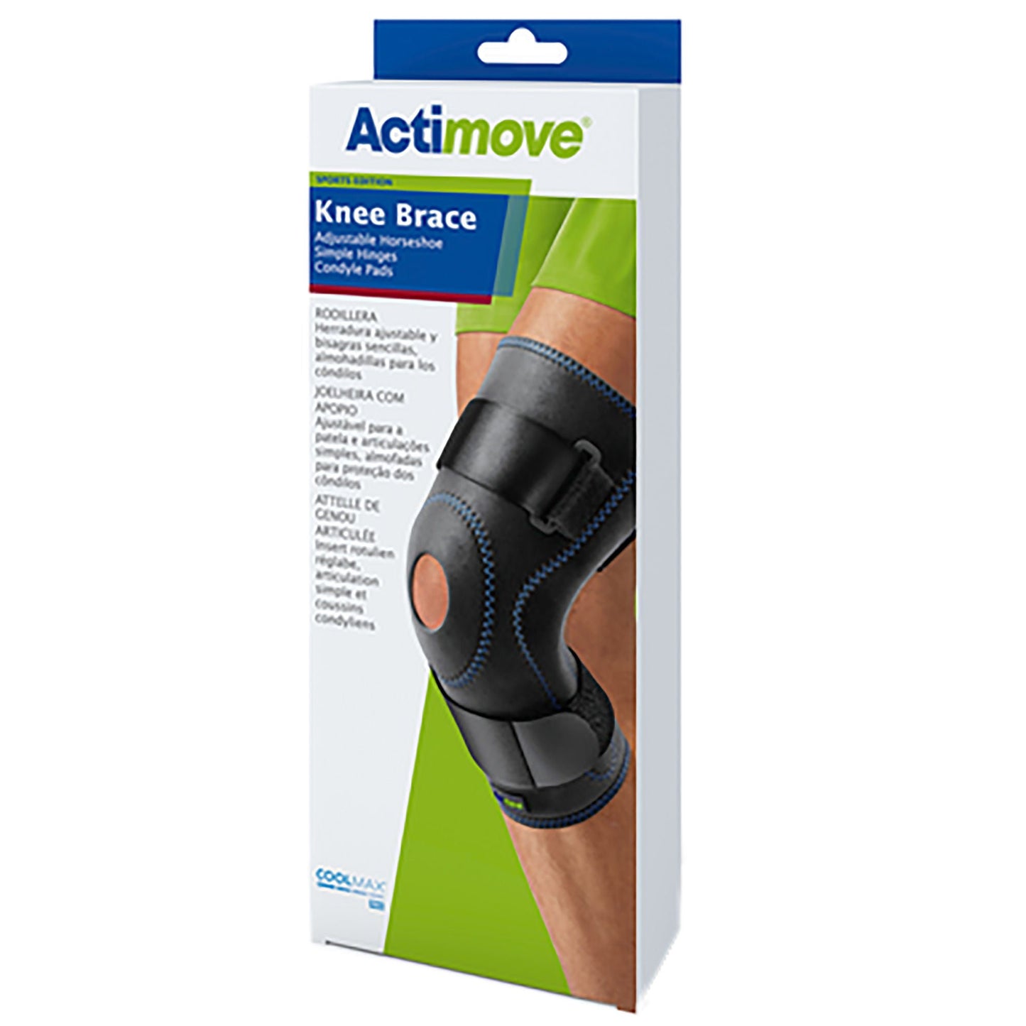 KNEE BRACE, ADJ HORSESHOE HINGE CONDYLE PAD BLK MED 16"-18"