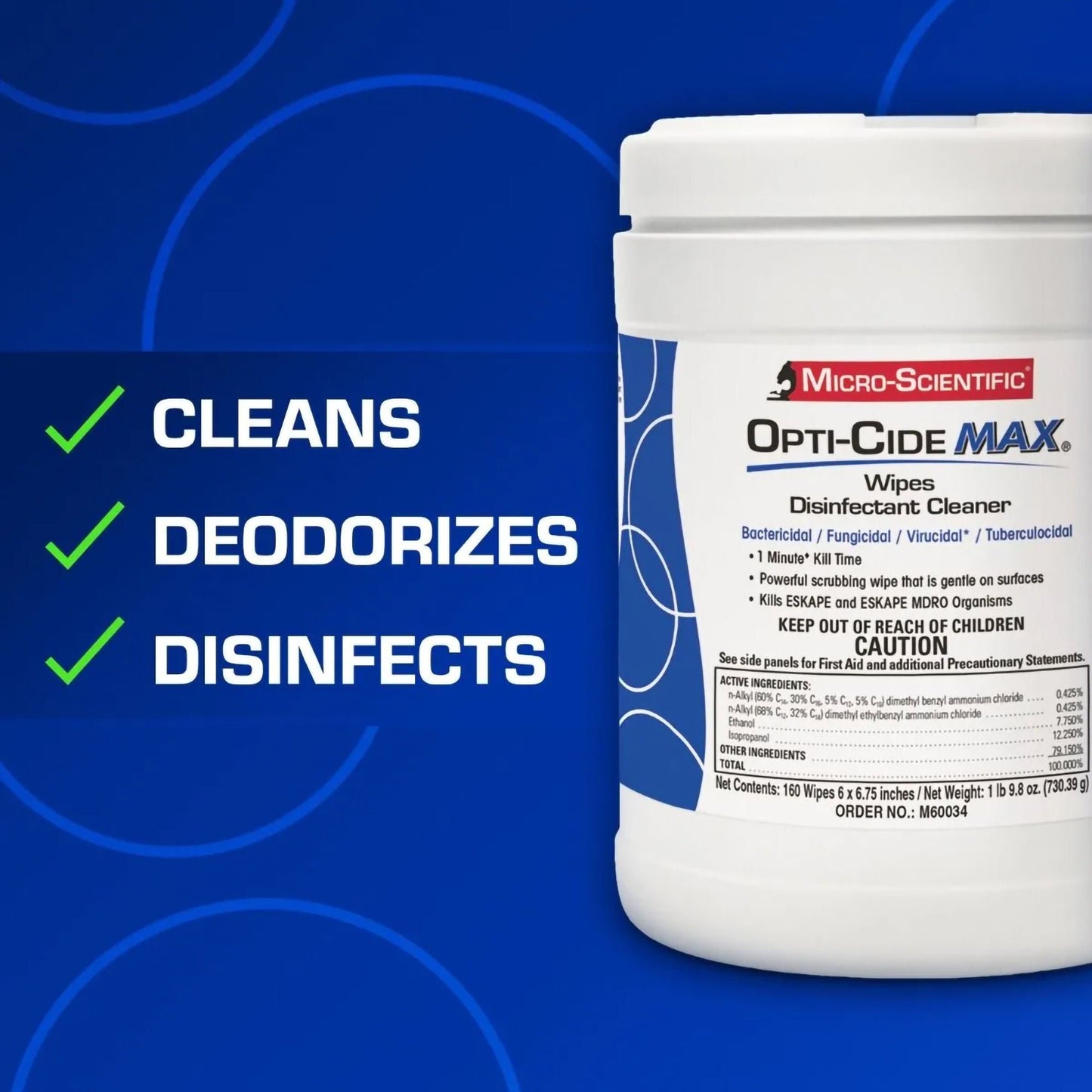 WIPE, DISINFECTANT OPTI-CIDE MAX 6"X6 3/4" (160/CT 12CT/CS)