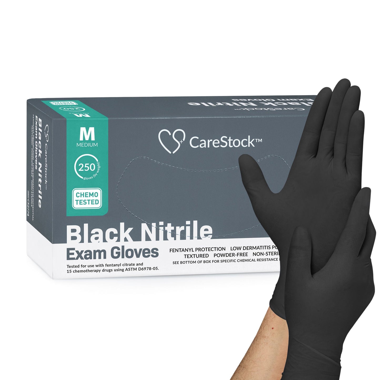 GLOVE, EXAM NTRL MD N/S CHEMO LDC BLK (250/BX 10BX/CS)
