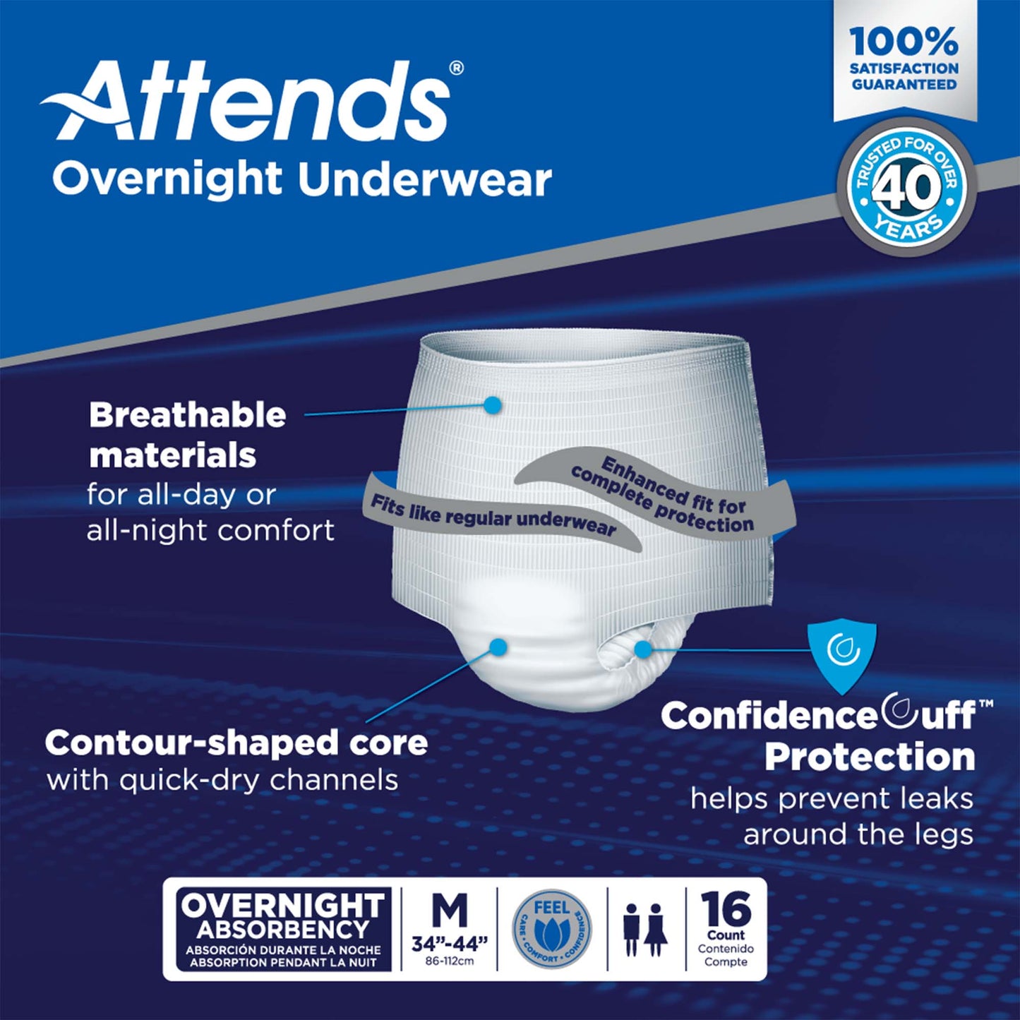 UNDERWEAR, INCONT OVERNIGHT SUPER+ MED (16/BG 4BG/CS)