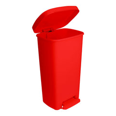 WASTECAN, STEP-ON RECTGL PLAS RED 52QT