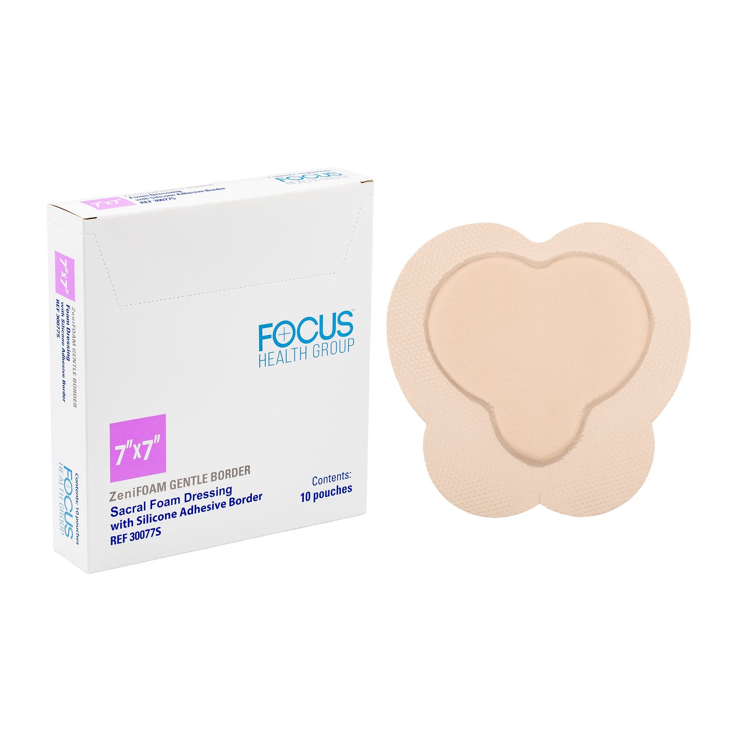 DRESSING, GENTLE BORDER ZENIFOAM SACRAL 7"X7" (10/BX)