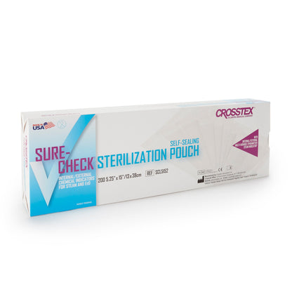POUCH, STERILIZATION SURECHEC 5.25X15 (200/BX 10BX CROSTX