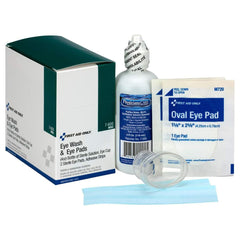 EYE FLUSH KIT, W/4OZ EYEWASH/EYE PADS/ADH STRIPS (24/CS)
