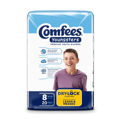 DIAPER, BABY/YOUTH COMFEES SZ8(20/BG 4BG/CS)