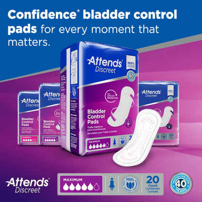 PAD, BLADDER CNTRL ATTENDS DISCREET MAX (20/BG 10BG/CS)