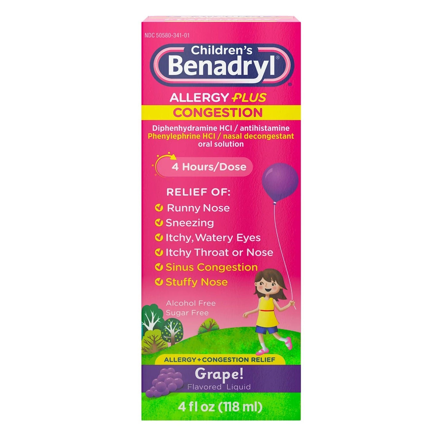 BENADRYL, LIQ CHLD ALLERGY+CONGESTION GRAPE 5-12.5MG/5ML 4OZ