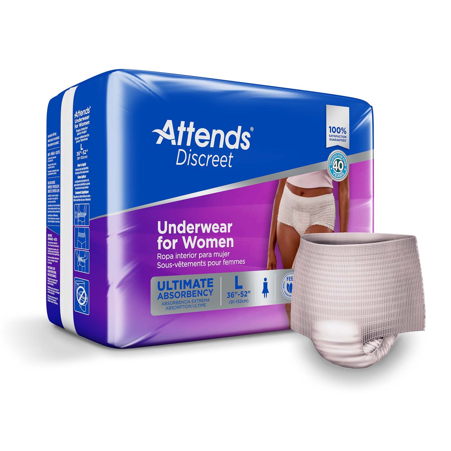 UNDERWEAR, DISCREET ATTENDS FML LG (18/BG 4BG/CS)