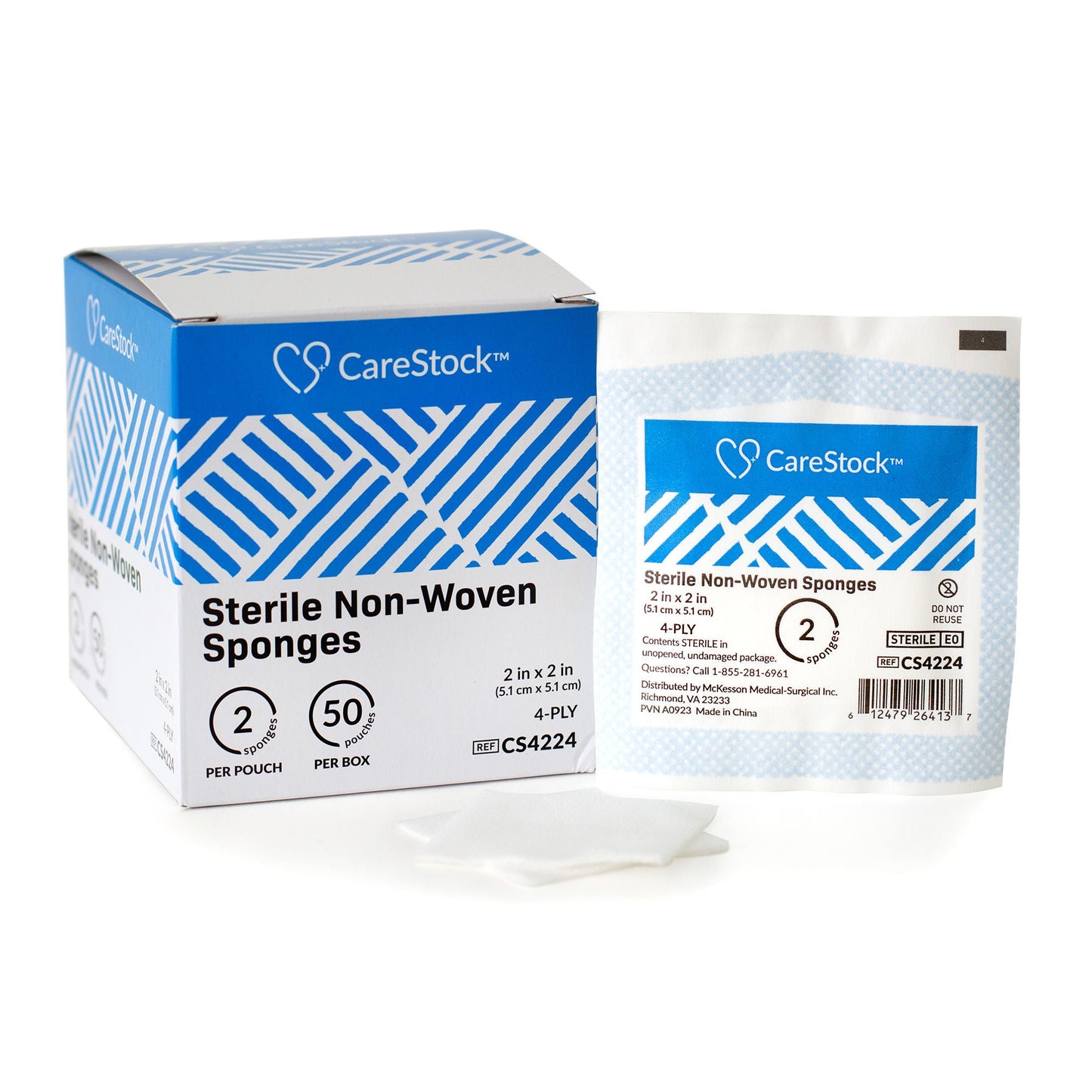 SPONGE, GAUZE N/WOVN 4PLY STR 2X2"(2/PK 50PK/BX 30BX/CS)