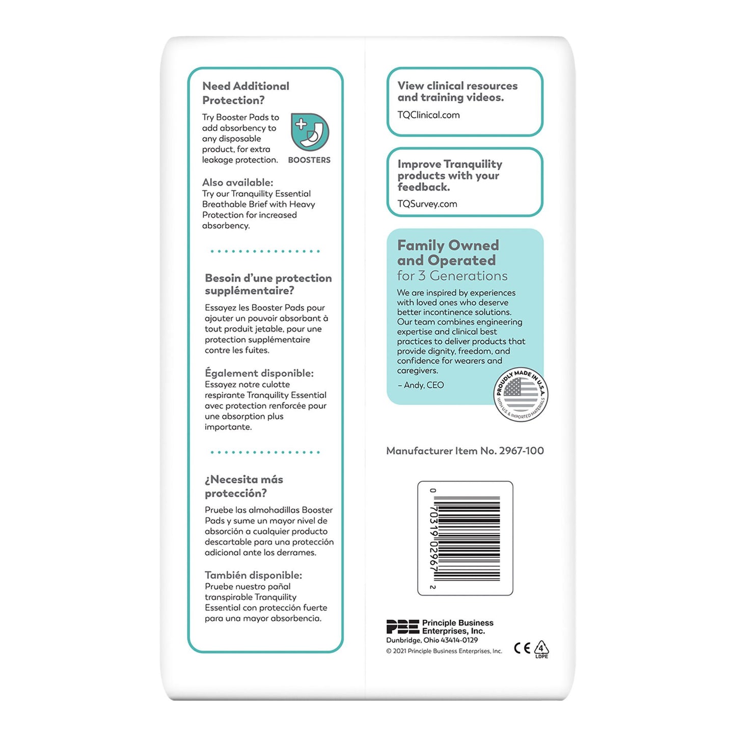 BRIEF, INCONT TRANQ ESSENT BRTHABL WHT XLG (25/BG 4BG/CS)